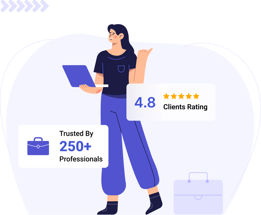 Professional with laptop — 250+ professionals trusted, 4.8 client rating